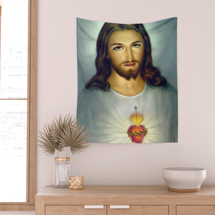 Sacred Heart Of Jesus Wall Tapestry Gallery Image 2