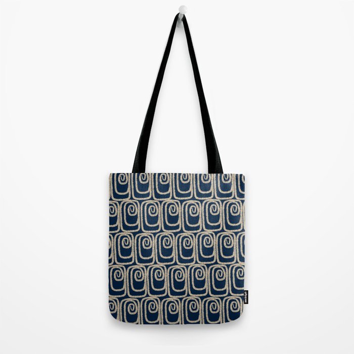 Mid Century Modern Twist Pattern in Mid Mod Navy Blue and Cream Beige Tote Bag Gallery Image 2