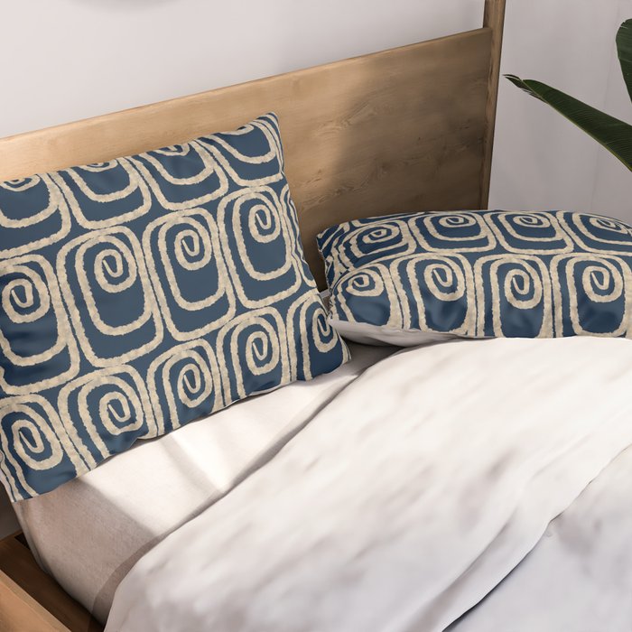 Mid Century Modern Twist Pattern in Mid Mod Navy Blue and Cream Beige Pillow Sham Gallery Image 2