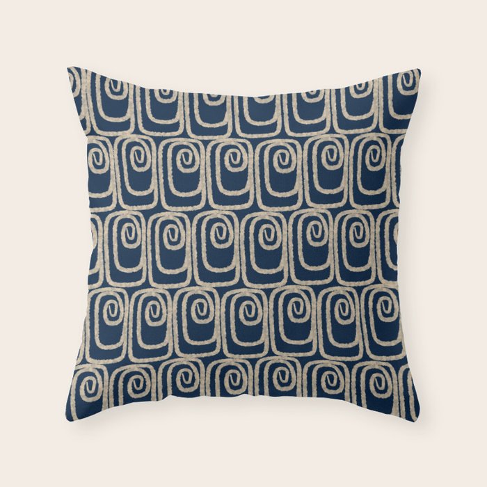 Mid Century Modern Twist Pattern in Mid Mod Navy Blue and Cream Beige Throw Pillow Gallery Image 6