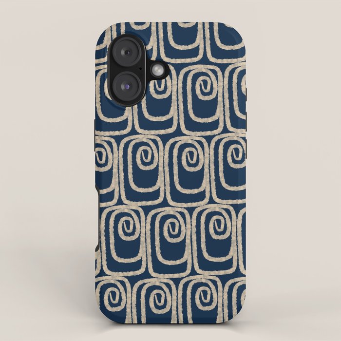 Mid Century Modern Twist Pattern in Mid Mod Navy Blue and Cream Beige iPhone Case Gallery Image 1