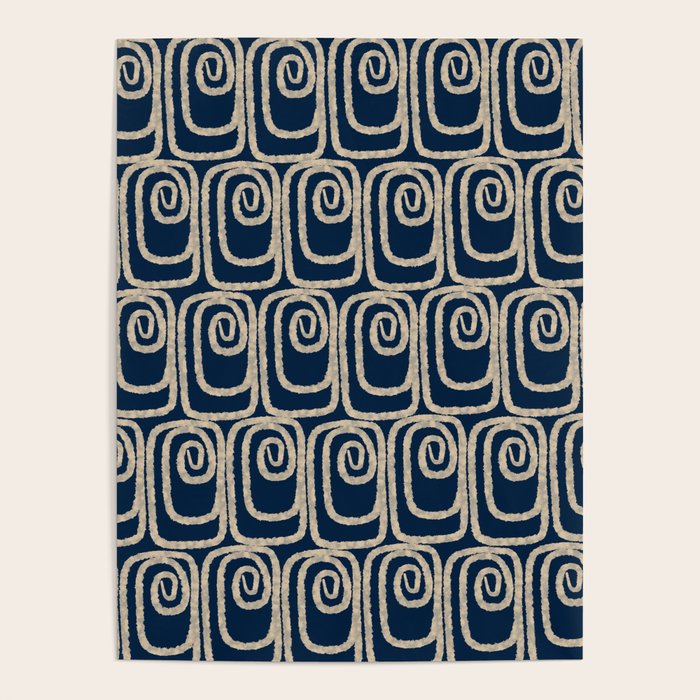 Mid Century Modern Twist Pattern in Mid Mod Navy Blue and Cream Beige Poster Gallery Image 4