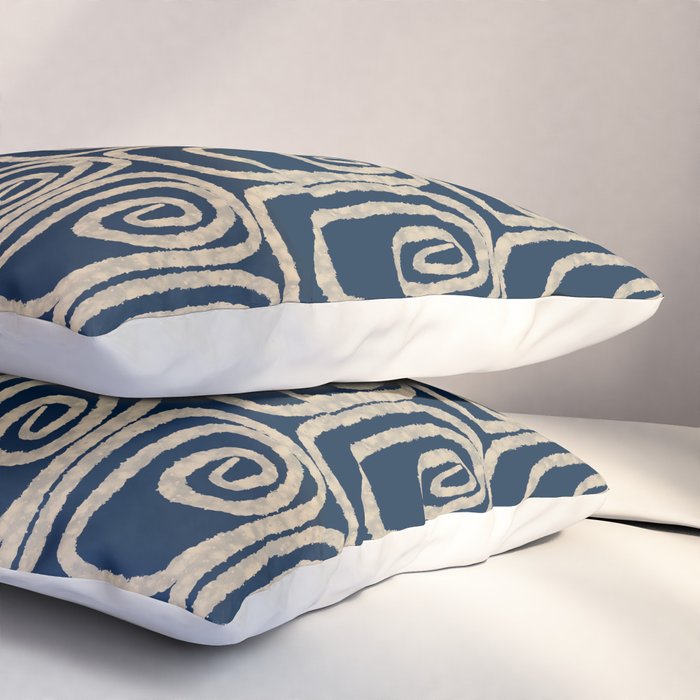 Mid Century Modern Twist Pattern in Mid Mod Navy Blue and Cream Beige Pillow Sham Gallery Image 3