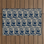 Mid Century Modern Twist Pattern in Mid Mod Navy Blue and Cream Beige Outdoor Rug Gallery Image 1