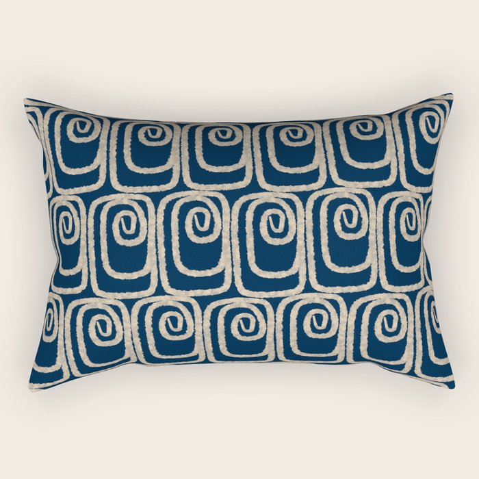 Mid Century Modern Twist Pattern in Mid Mod Navy Blue and Cream Beige Rectangular Pillow Gallery Image 2