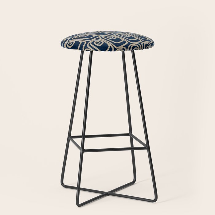 Mid Century Modern Twist Pattern in Mid Mod Navy Blue and Cream Beige Stool Gallery Image 1