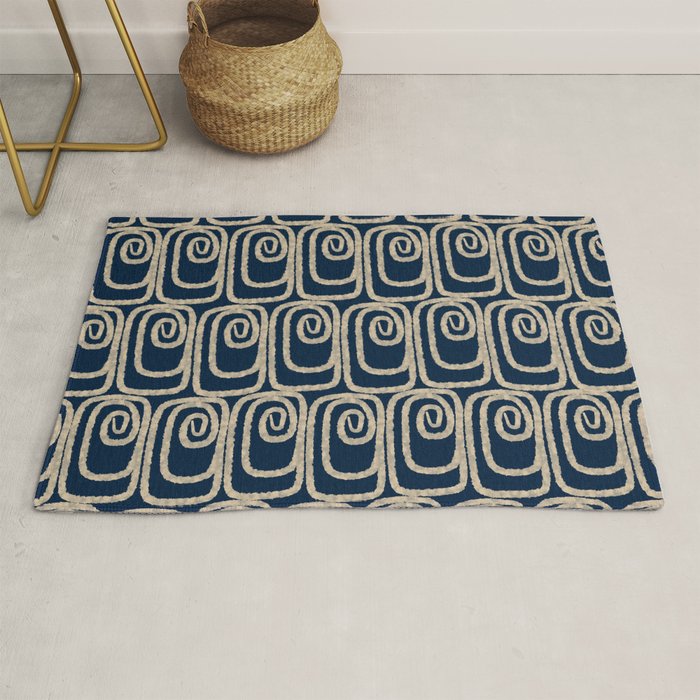 Mid Century Modern Twist Pattern in Mid Mod Navy Blue and Cream Beige Rug Gallery Image 1