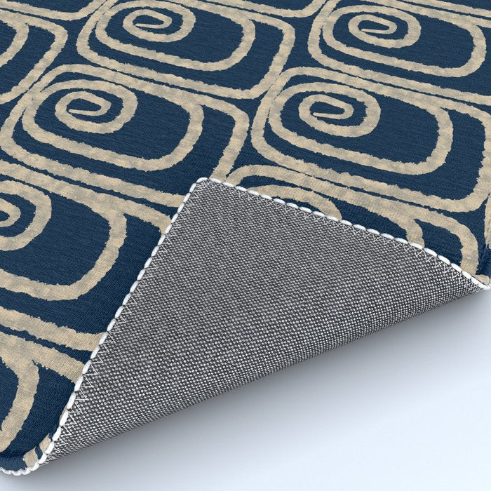 Mid Century Modern Twist Pattern in Mid Mod Navy Blue and Cream Beige Rug Gallery Image 4