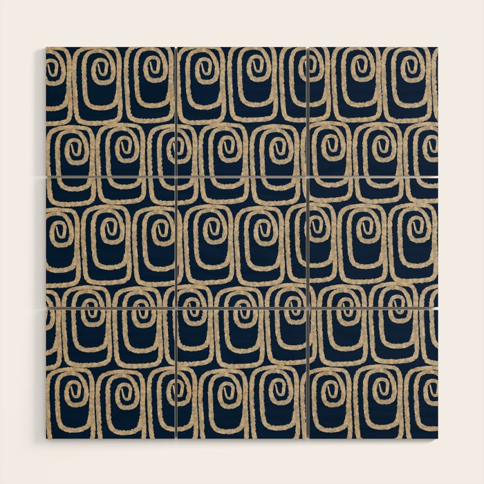 Mid Century Modern Twist Pattern in Mid Mod Navy Blue and Cream Beige Wood Wall Art Gallery Image 1
