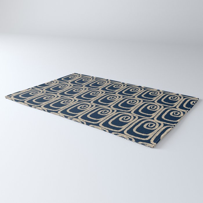 Mid Century Modern Twist Pattern in Mid Mod Navy Blue and Cream Beige Rug Gallery Image 3