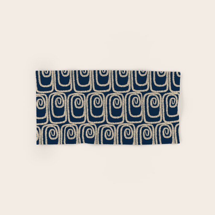 Mid Century Modern Twist Pattern in Mid Mod Navy Blue and Cream Beige Bath Towel Gallery Image 1