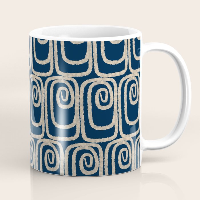 Mid Century Modern Twist Pattern in Mid Mod Navy Blue and Cream Beige Coffee Mug Gallery Image 1