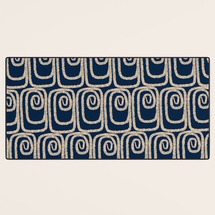 Mid Century Modern Twist Pattern in Mid Mod Navy Blue and Cream Beige Desk Mat Gallery Image 3