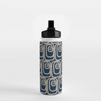 Mid Century Modern Twist Pattern in Mid Mod Navy Blue and Cream Beige Water Bottle Gallery Image 2