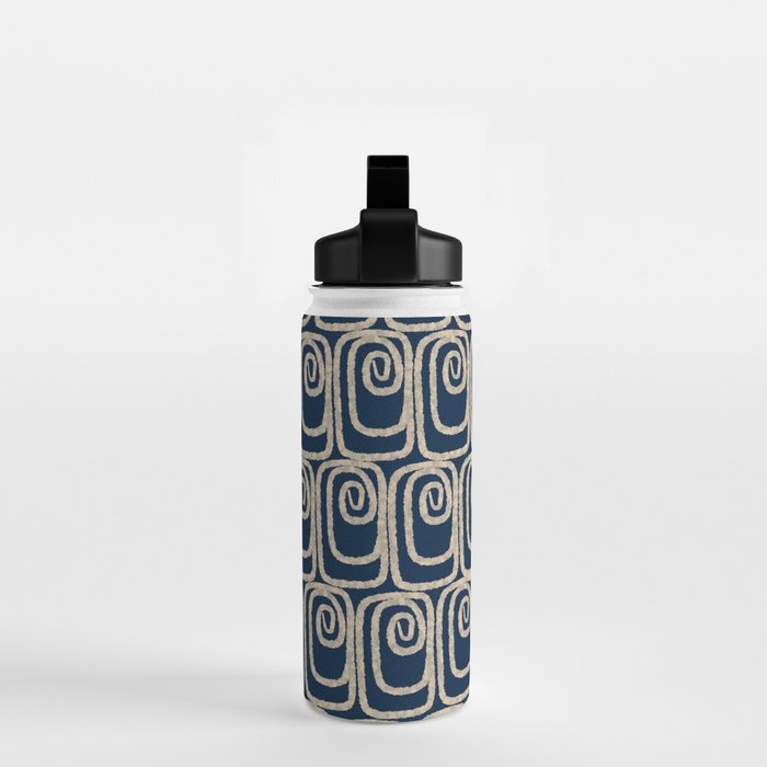 Mid Century Modern Twist Pattern in Mid Mod Navy Blue and Cream Beige Water Bottle Gallery Image 2