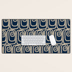 Mid Century Modern Twist Pattern in Mid Mod Navy Blue and Cream Beige Desk Mat Gallery Image 1