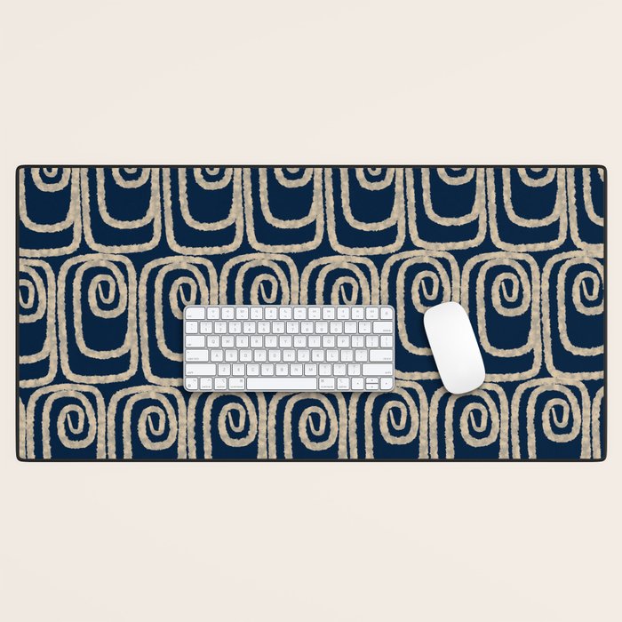 Mid Century Modern Twist Pattern in Mid Mod Navy Blue and Cream Beige Desk Mat Gallery Image 1