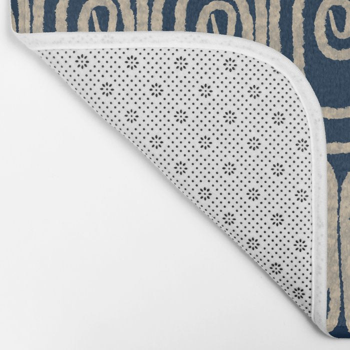 Mid Century Modern Twist Pattern in Mid Mod Navy Blue and Cream Beige Bath Mat Gallery Image 2
