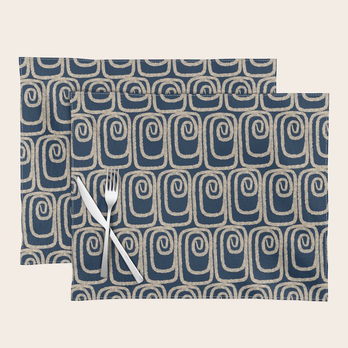Mid Century Modern Twist Pattern in Mid Mod Navy Blue and Cream Beige Placemat Gallery Image 1