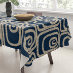 Mid Century Modern Twist Pattern in Mid Mod Navy Blue and Cream Beige Tablecloth Gallery Image 3