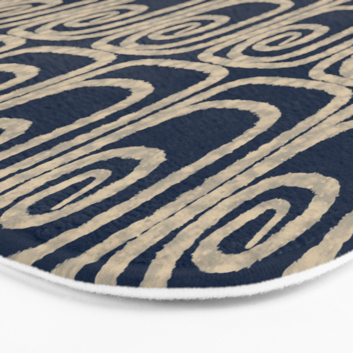 Mid Century Modern Twist Pattern in Mid Mod Navy Blue and Cream Beige Bath Mat Gallery Image 3