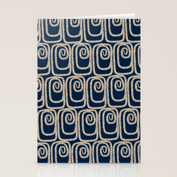 Mid Century Modern Twist Pattern in Mid Mod Navy Blue and Cream Beige Stationery Card Gallery Image 1