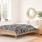 Mid Century Modern Twist Pattern in Mid Mod Navy Blue and Cream Beige Duvet Cover Gallery Image 2