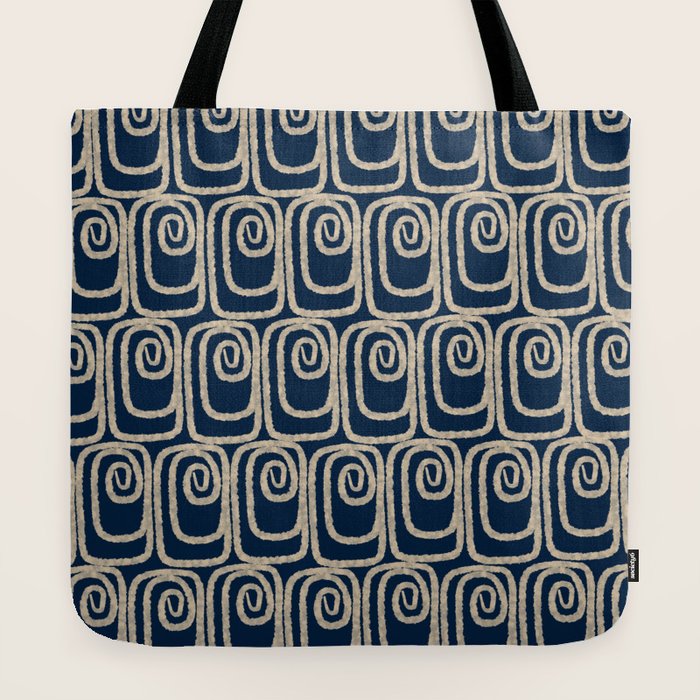 Mid Century Modern Twist Pattern in Mid Mod Navy Blue and Cream Beige Tote Bag Gallery Image 2