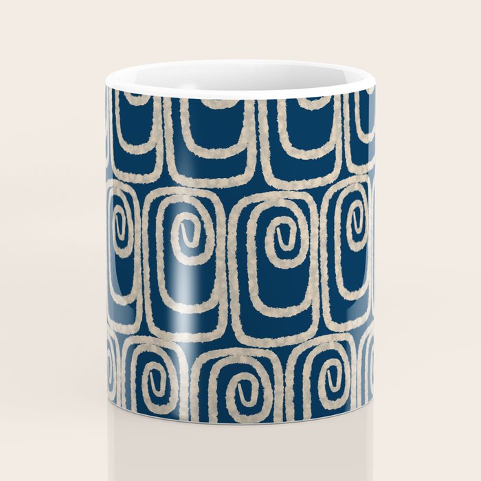 Mid Century Modern Twist Pattern in Mid Mod Navy Blue and Cream Beige Coffee Mug Gallery Image 4