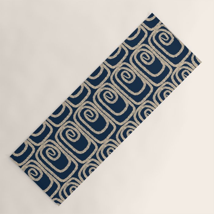 Mid Century Modern Twist Pattern in Mid Mod Navy Blue and Cream Beige Yoga Mat Gallery Image 1