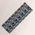 Mid Century Modern Twist Pattern in Mid Mod Navy Blue and Cream Beige Yoga Mat Gallery Image 1