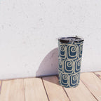 Mid Century Modern Twist Pattern in Mid Mod Navy Blue and Cream Beige Travel Mug Gallery Image 4