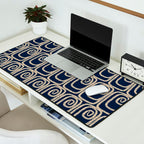 Mid Century Modern Twist Pattern in Mid Mod Navy Blue and Cream Beige Desk Mat Gallery Image 2
