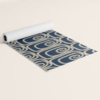 Mid Century Modern Twist Pattern in Mid Mod Navy Blue and Cream Beige Yoga Mat Gallery Image 2