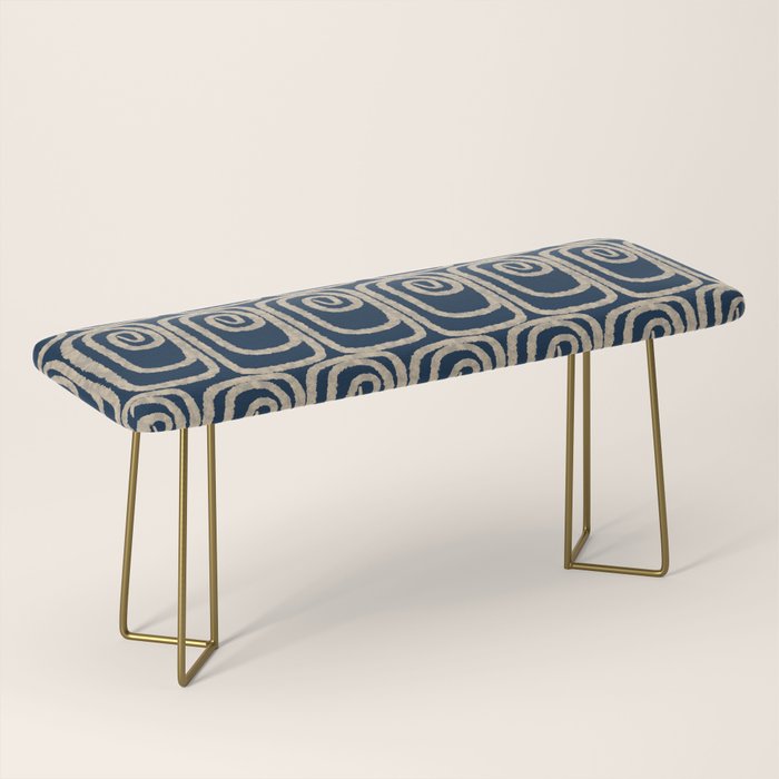 Mid Century Modern Twist Pattern in Mid Mod Navy Blue and Cream Beige Bench Gallery Image 2