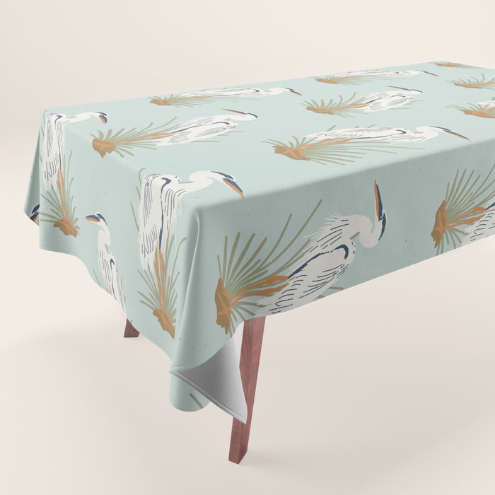 Coastal Cranes on Soft Aqua Tablecloth Gallery Image 1