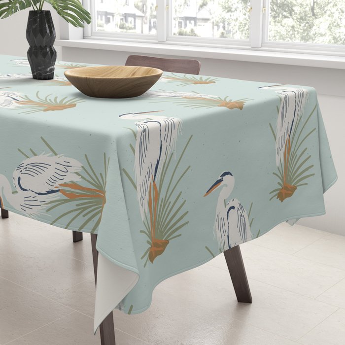 Coastal Cranes on Soft Aqua Tablecloth Gallery Image 3
