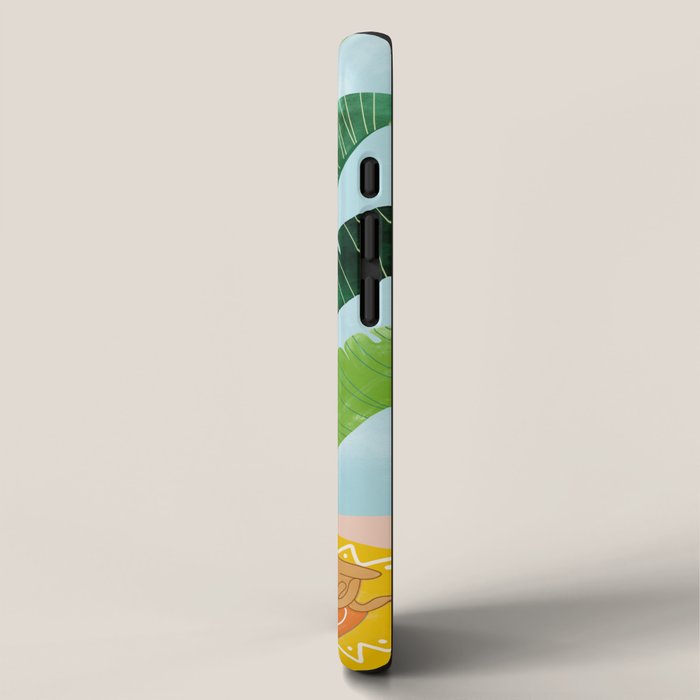 Meditation With Thy Cat Poster | Blonde Woman of Color | Tropical Banana Leaves Quirky Pet Workout  iPhone Case Gallery Image 2