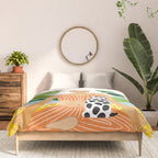 Meditation With Thy Cat Poster | Blonde Woman of Color | Tropical Banana Leaves Quirky Pet Workout  Comforter Gallery Image 3