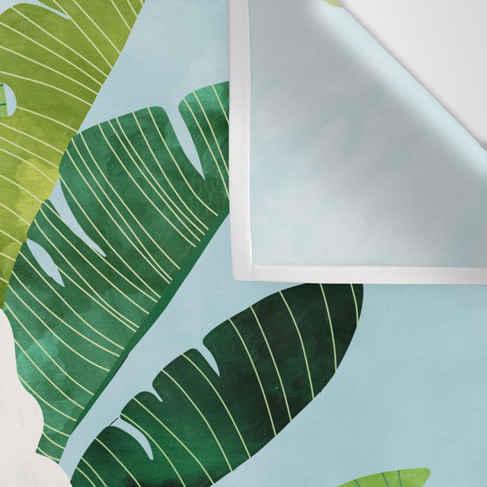 Meditation With Thy Cat Poster | Blonde Woman of Color | Tropical Banana Leaves Quirky Pet Workout  Wall Tapestry Gallery Image 3