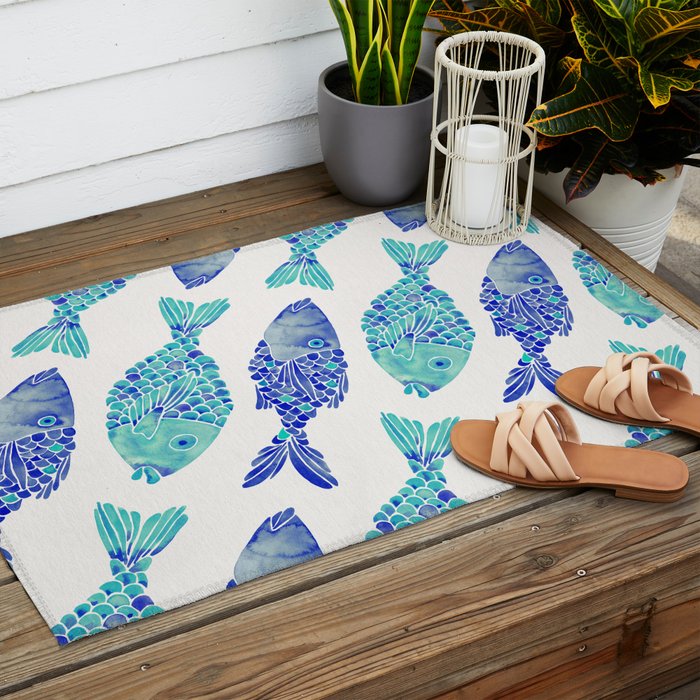 Indonesian Fish Duo - Navy & Turquoise Palette Outdoor Rug Gallery Image 2