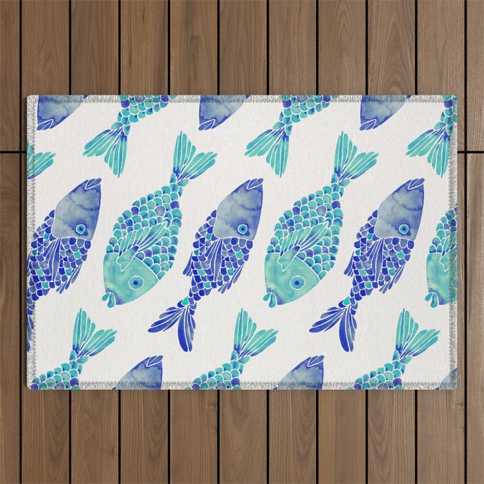 Indonesian Fish Duo - Navy & Turquoise Palette Outdoor Rug Gallery Image 1