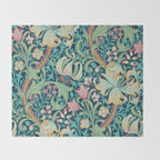 William Morris Golden Lily Bright Green Gold Pink Throw Blanket Gallery Image 2
