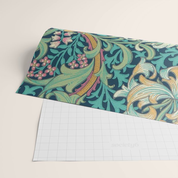 William Morris Golden Lily Bright Green Gold Pink Wrapping Paper Gallery Image 2