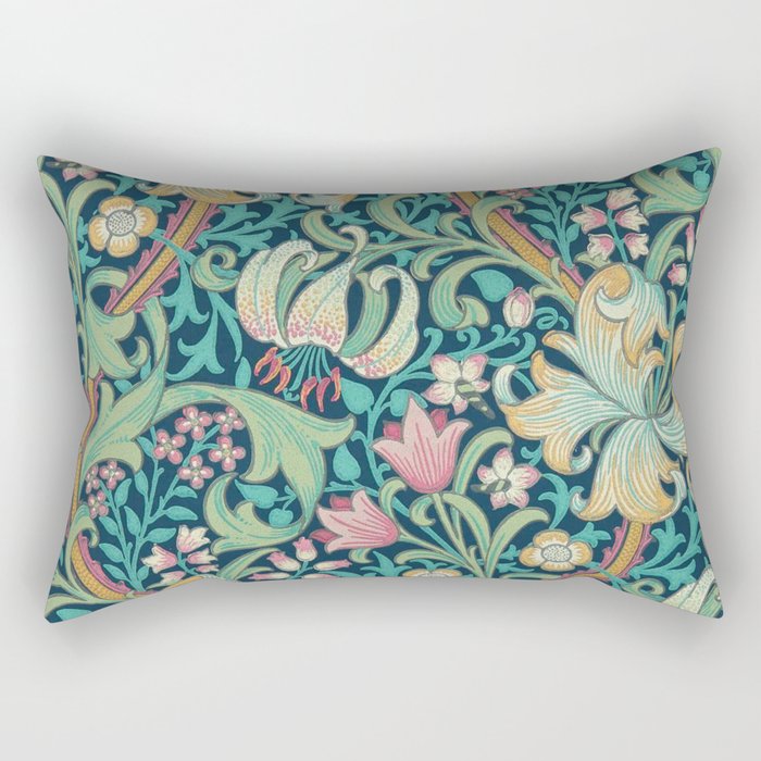 William Morris Golden Lily Bright Green Gold Pink Rectangular Pillow Gallery Image 1