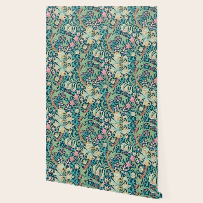 William Morris Golden Lily Bright Green Gold Pink Wallpaper Gallery Image 2