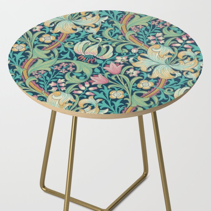 William Morris Golden Lily Bright Green Gold Pink Side Table Gallery Image 2