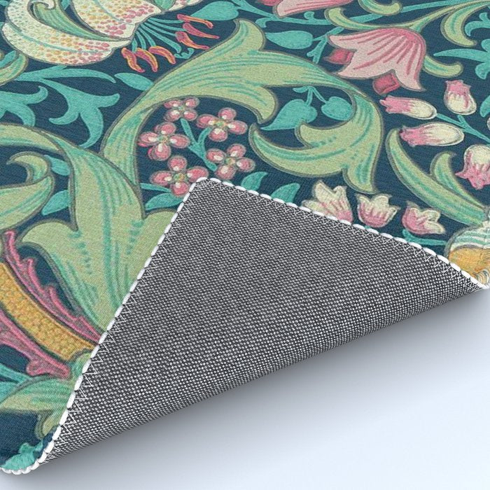 William Morris Golden Lily Bright Green Gold Pink Rug Gallery Image 4