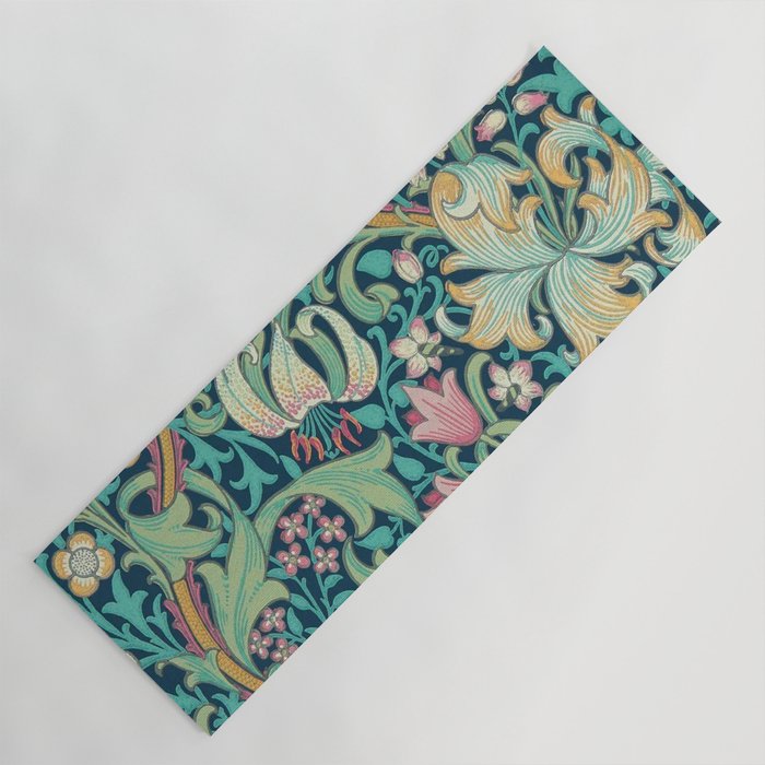 William Morris Golden Lily Bright Green Gold Pink Yoga Mat Gallery Image 1