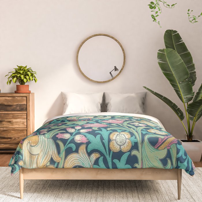 William Morris Golden Lily Bright Green Gold Pink Comforter Gallery Image 3